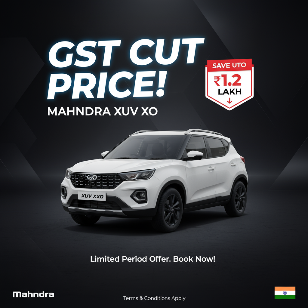 Poster showing Mahindra XUV 3XO engine and specification highlights: 1.2L turbo‑petrol (110PS/200Nm and 131PS/230Nm), 1.5L diesel (115PS/300Nm), 6MT and 6AT, mileage 18.2–21.2 kmpl on a clean modern layout.